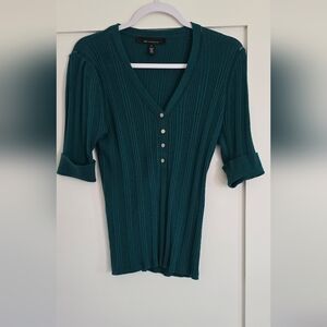 WHBM Teal Ribbed 3/4 Sleeve Top NWOT